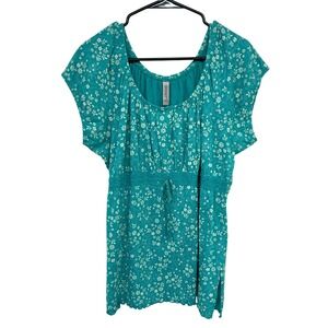 Floral Peasant Top 14W 16W Aqua Flutter Sleeve‎ Cottagecore Fairy Boho Romantic